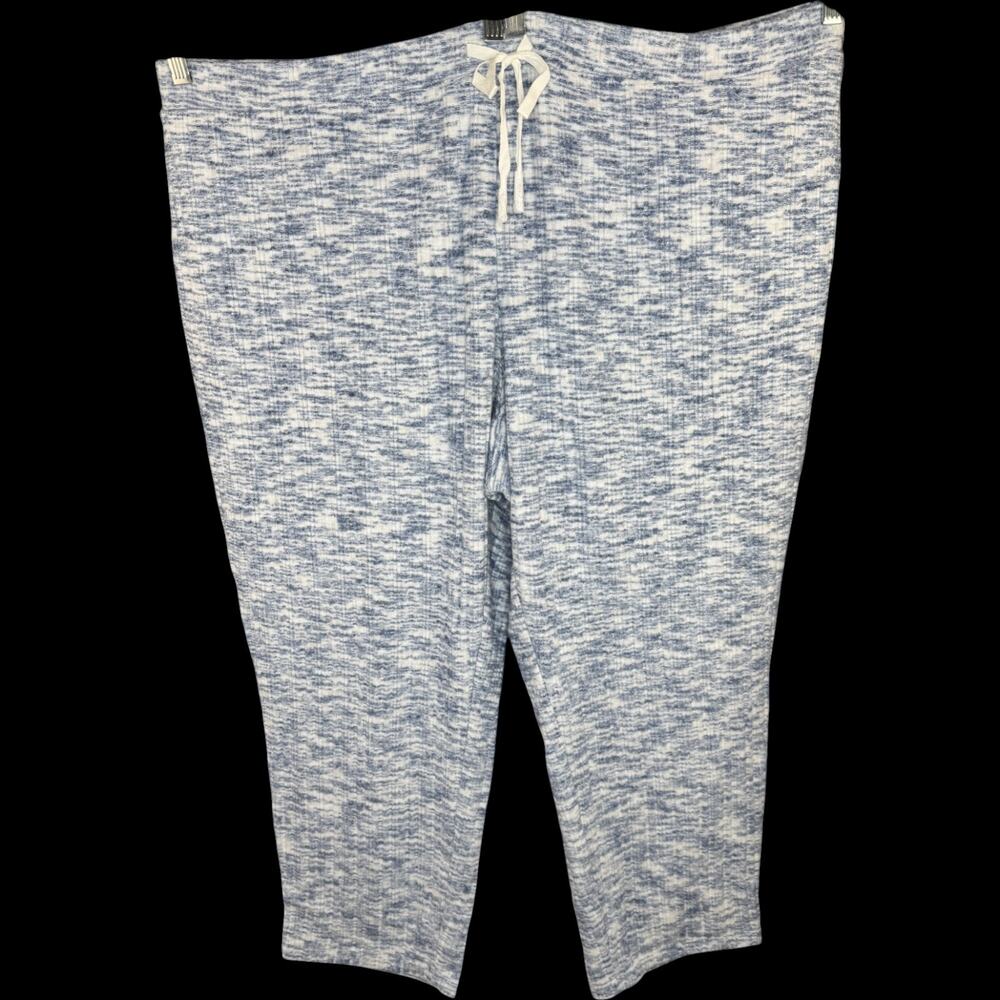 Susan Graver Ribbed Lounge Pants 3X Blue‎ White Stretch Drawstring Knit
